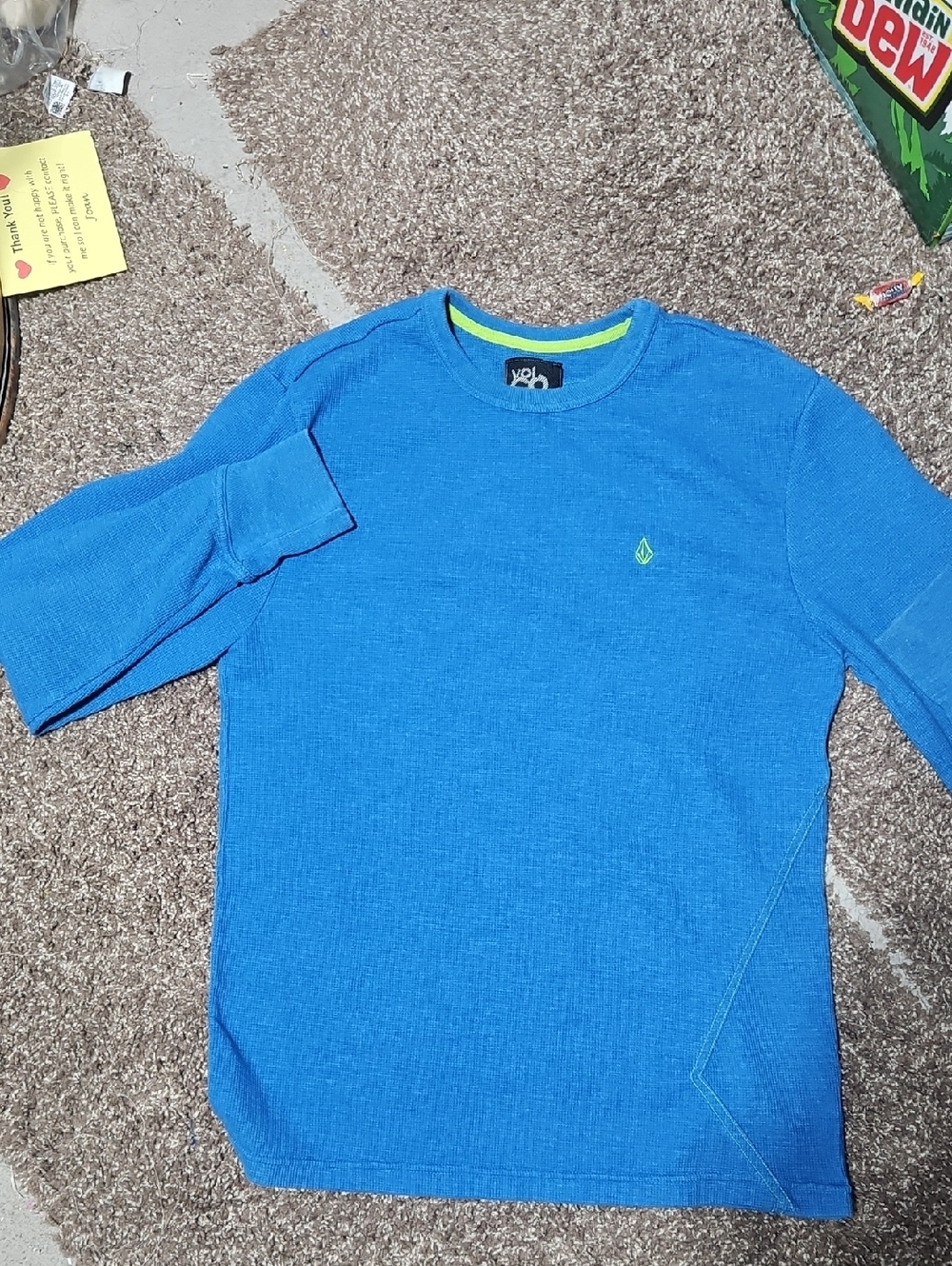 Volcom Bright Blue Long Sleeve Waffle Thermal Top